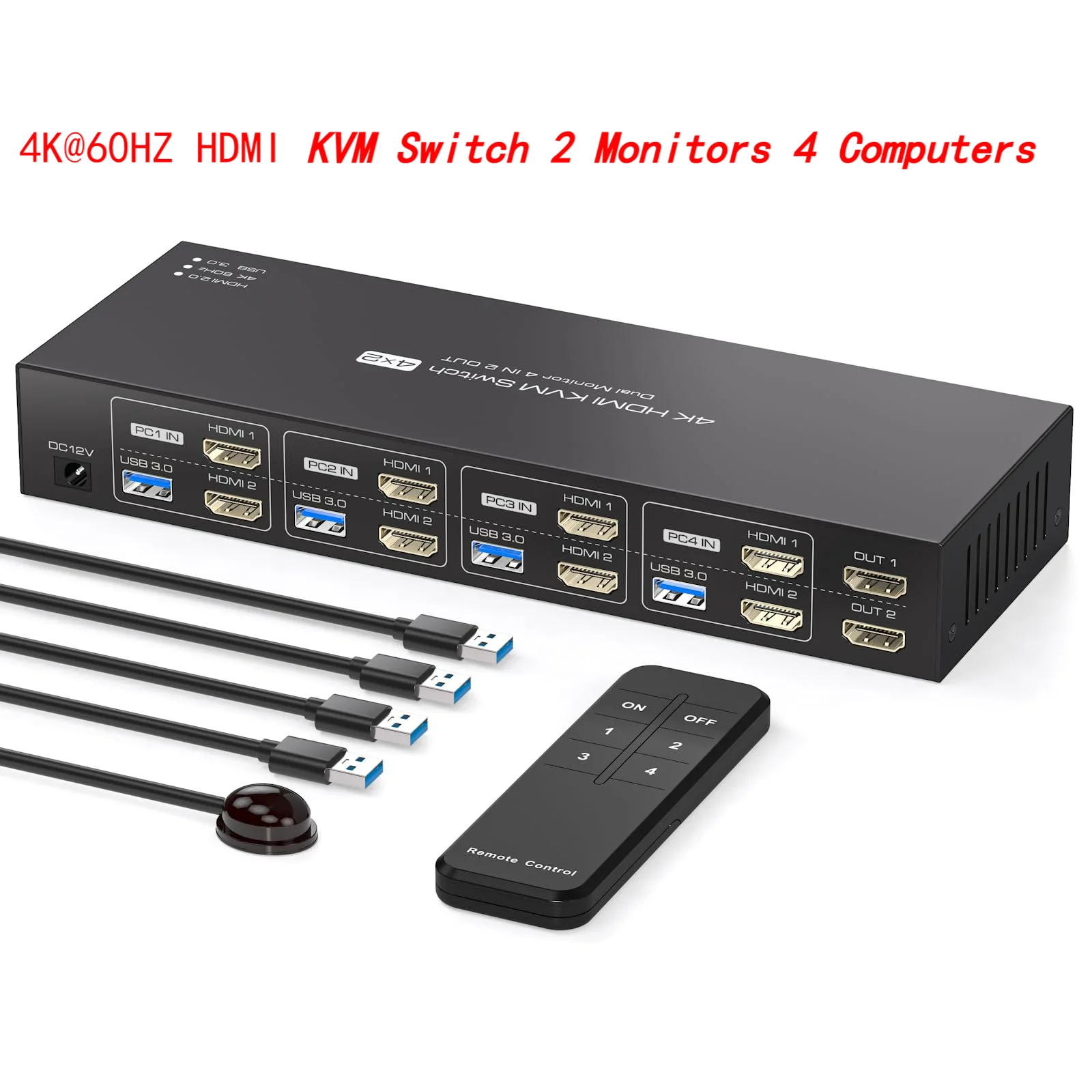 HDMI KVM ġ  , ǻ 4 , PC 4  , 2   4 , USB3.0 ġ 2 , 4K @ 60HZ, 2024 ǰ